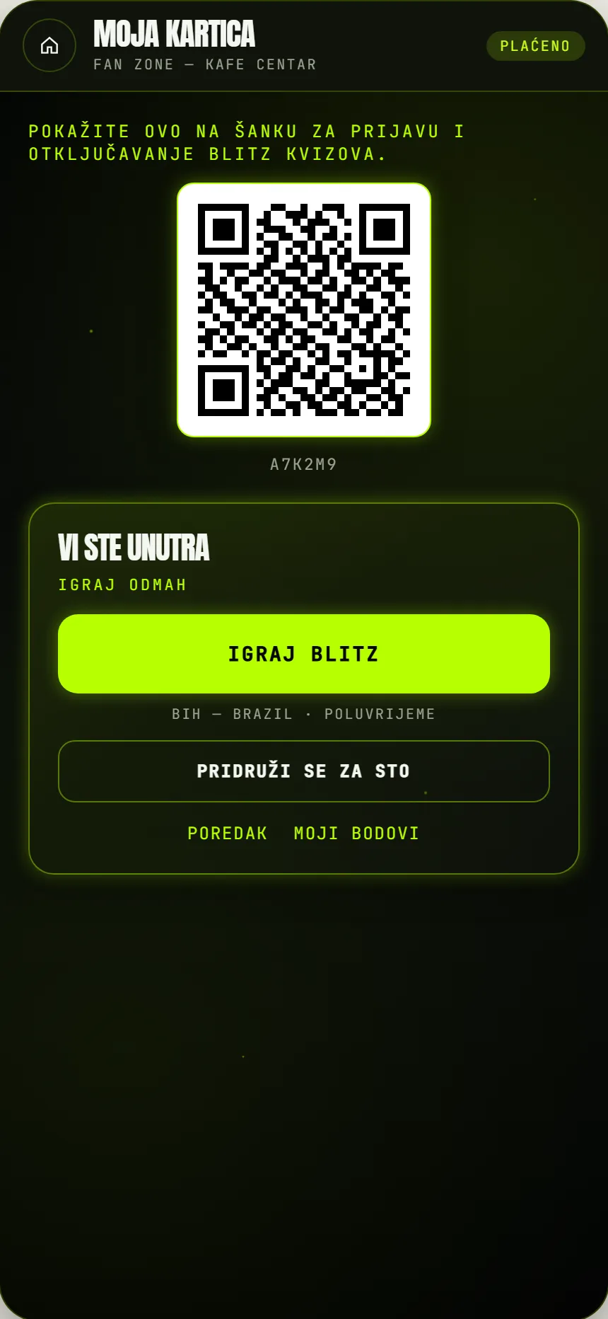 Članska kartica lige s QR kodom
