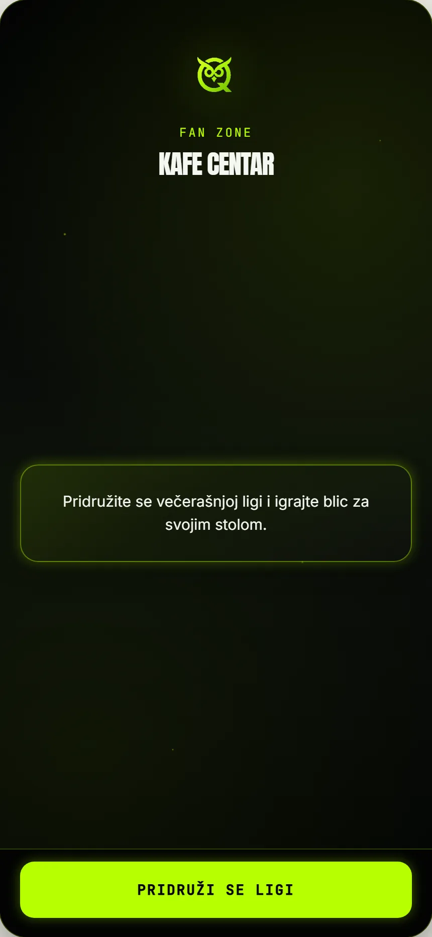 Stranica lokala u aplikaciji s pozivom u ligu