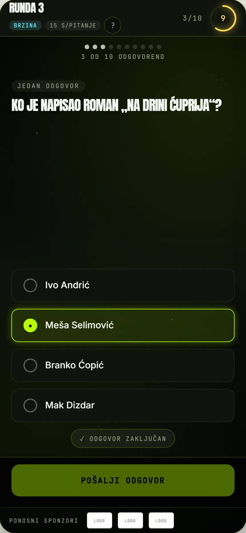 Odgovor zaključan, bez prikaza tačnosti