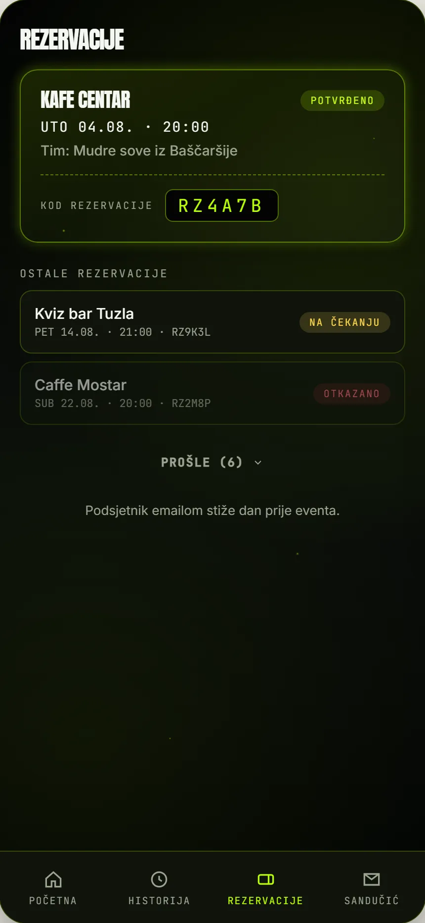 Rezervacije gostiju za kviz večeri u lokalu