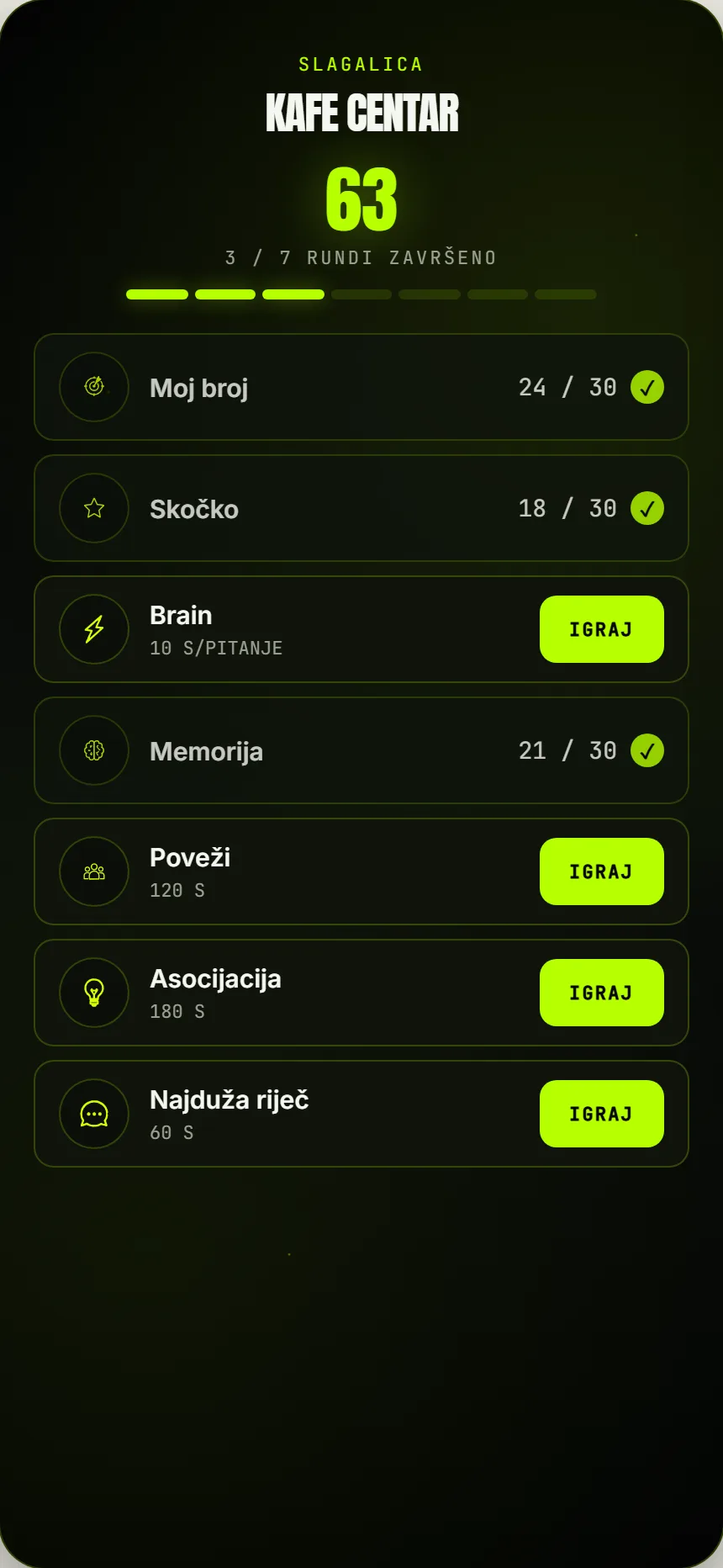 Slagalica: tri od sedam rundi završene