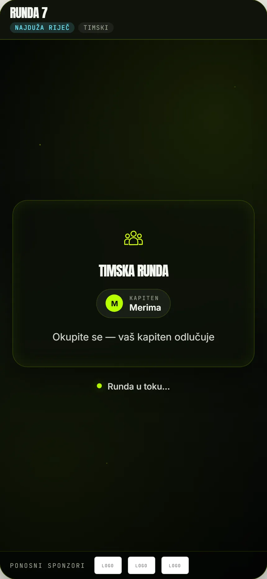Timska runda: kapiten odgovara, a ekipa se dogovara